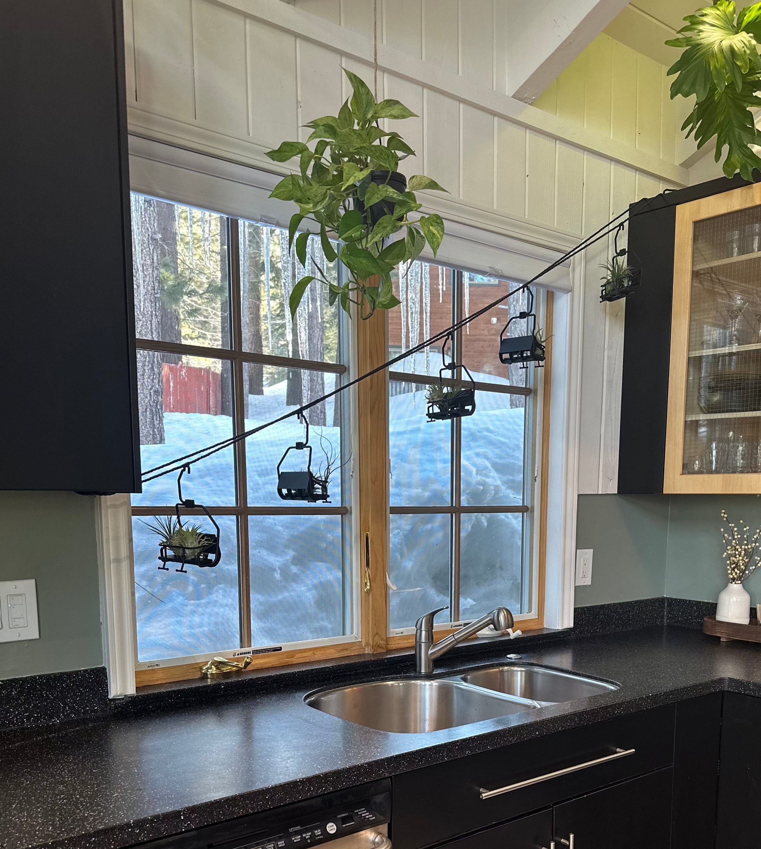 Mini lift of Ski Chairs across kitchen